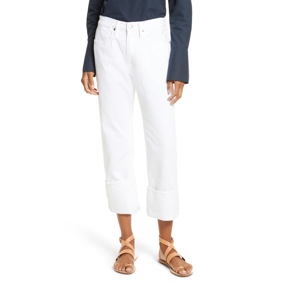 Frame Le Oversized Cuffed Jeans in Blanc 31
